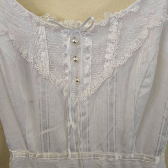 Gunne Sax By Jessica 1970s White Tie Waist Ribbon Lace Detail Maxi Dress Size 7 - Picture 7 of 10